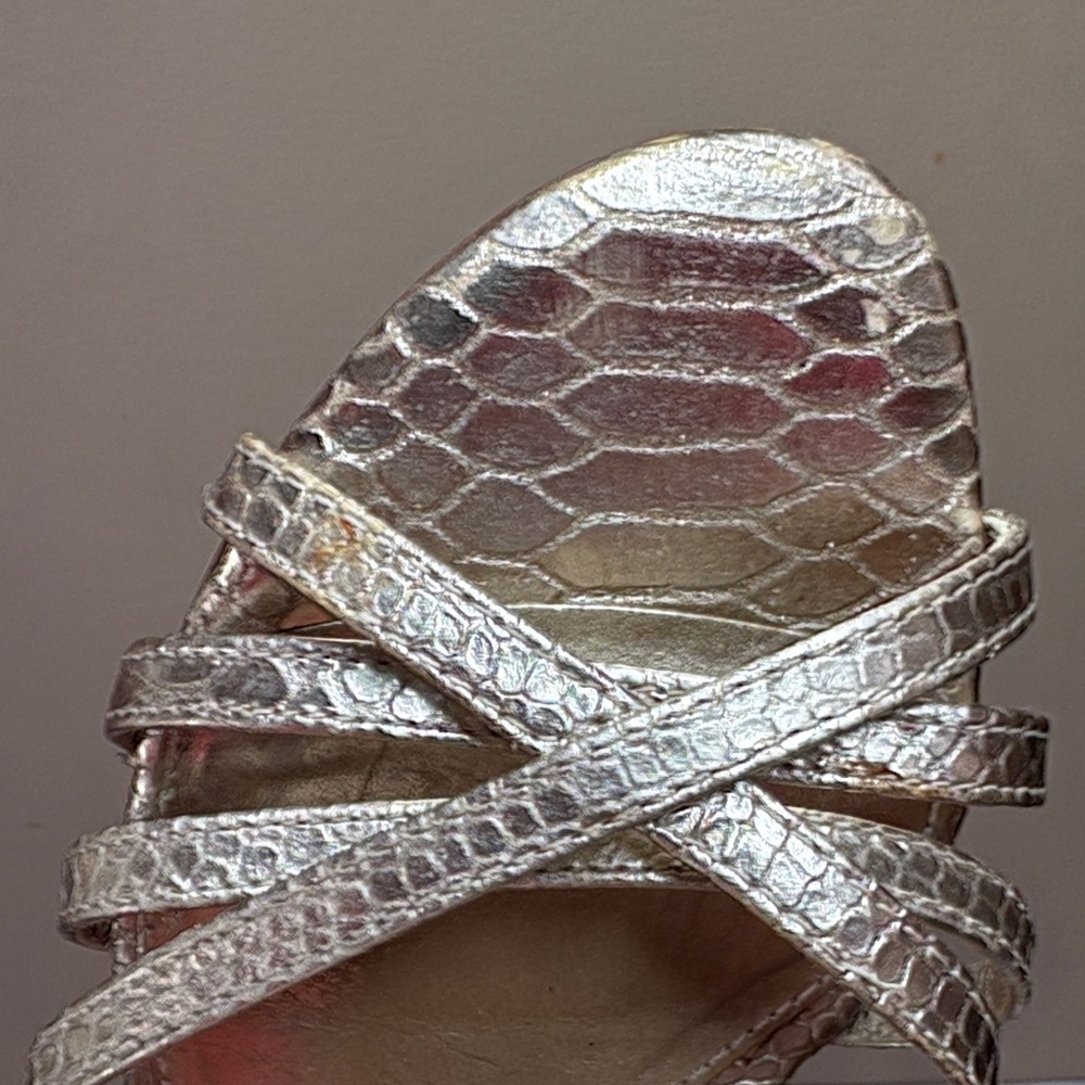 ANTONIO MELANI Gold Strappy Snake-Texture Leather Stiletto Sandals - Picture 3 of 14